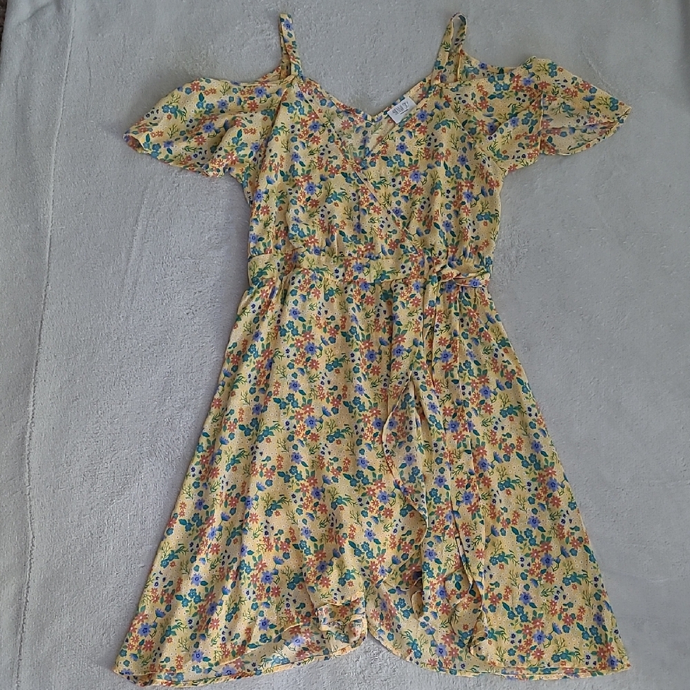 Sienna Sky Floral Wrap Dress Womens Large Boho Cottagecore Flutter Sleeve Midi